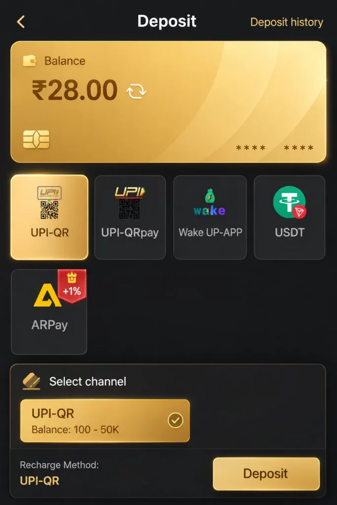 Select deposit method