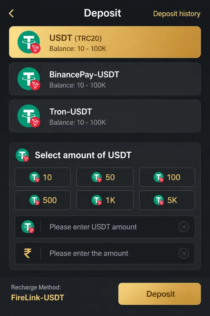 USDT method for depositing