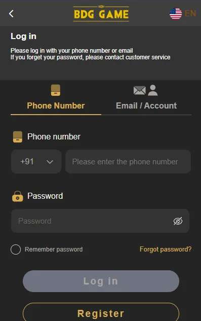 bdg game Login Page